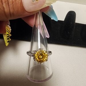 Elegant Sterling Silver 3ct Yellow Moissanite Ring